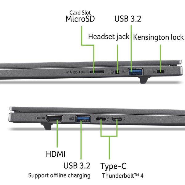 Acer Aspire 16 AI A16-52M-55DS Copilot+ PC Intel Core Ultra 5 226V Laptop 40,6 cm (16") WUXGA 16 GB LPDDR5x-SDRAM 512 GB SSD Wi-Fi 7 (802.11be) Windows 11 Home Grå