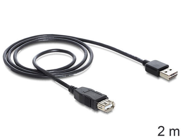 DeLOCK EASY-USB 2.0-A - USB 2.0-A, 2m USB-kabel USB A 0,48 Gbit/sek. Sort
