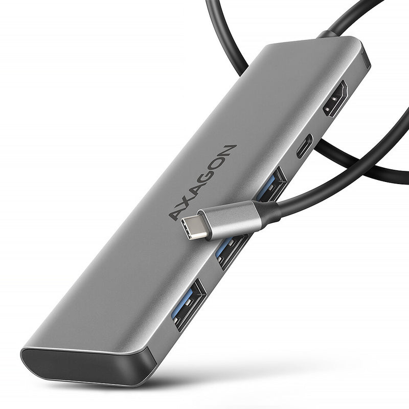 Axagon HMC-5H USB-C 3.2 Gen 1 hub 3x USB-A 4K HDMI PD 100W - Silber Ledningsført USB 3.2 Gen 1 (3.1 Gen 1) Type-C Sølv