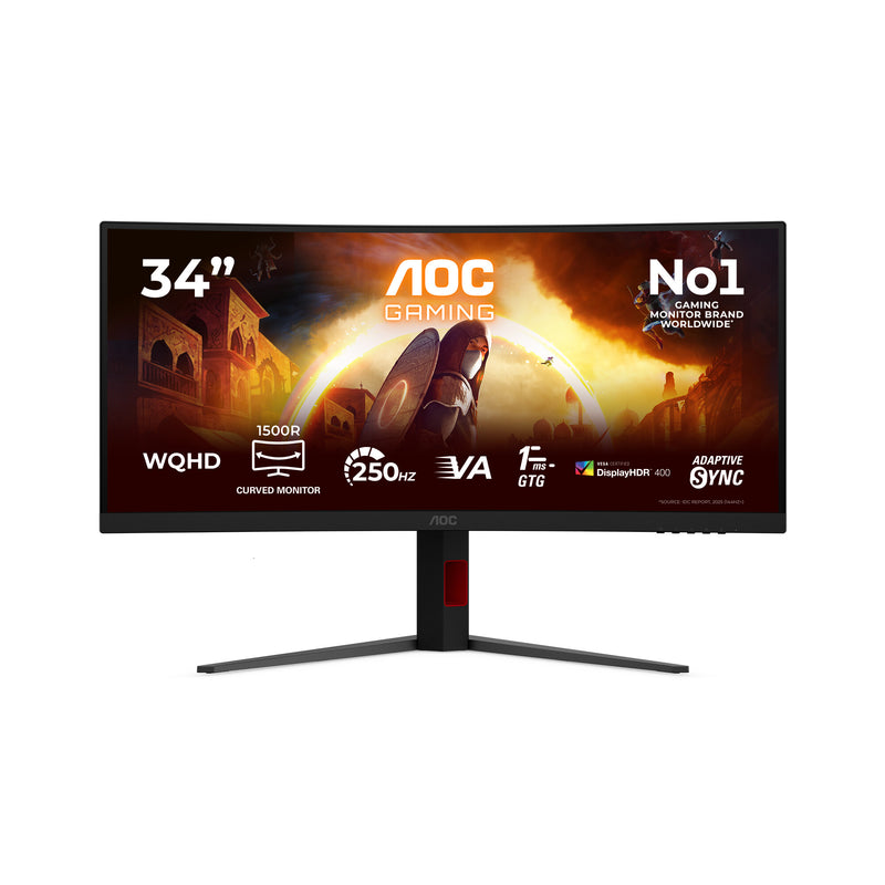 AOC G4 CU34G4ZCA computerskærm 86,4 cm (34") 3440 x 1440 pixel Wide Quad HD Sort, Rød