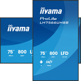 iiyama LH7566UHSB-B1AG skilte display Digital fladpaneldisplay 190,5 cm (75") LCD Wi-Fi 800 cd/m² 4K Ultra HD Sort Indbygget processer Android 24/7