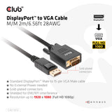 CLUB3D CAC-1012 videokabel adapter 2 m DisplayPort VGA (D-Sub) Sort