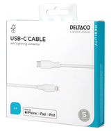 Deltaco USB-C - Lightning kabel, 2m, hvid
