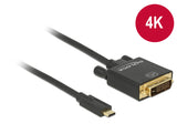 DeLOCK 3m, USB-C/DVI 24+1 USB grafisk adapter 3840 x 2160 pixel Sort