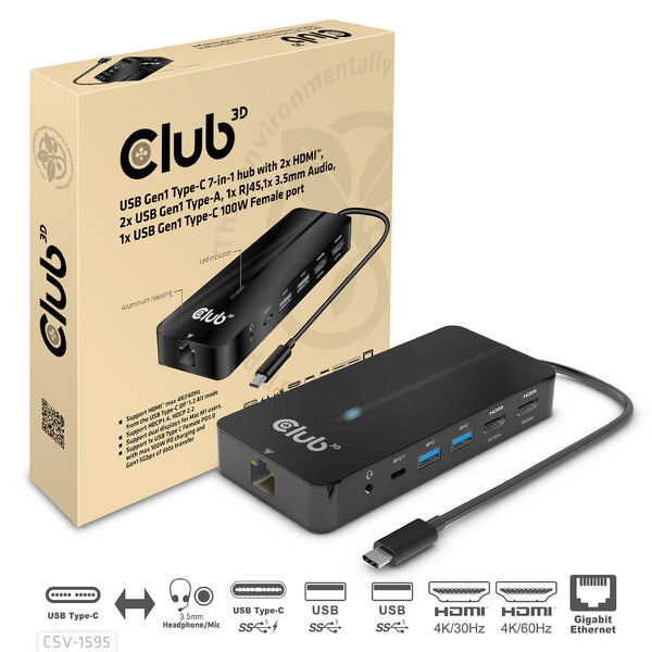 CLUB3D CSV-1595 dockingstation USB 3.2 Gen 1 (3.1 Gen 1) Type-C Sort