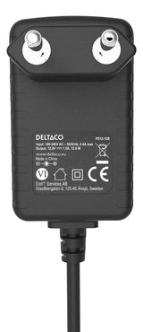 Deltaco Strømforsyning, 100-240V AC 50/60Hz til 12V DC, 1A, 1,5m