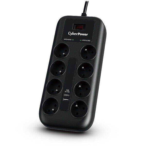 CyberPower Tracer III P0820SUF0-FR overspændingsbeskytter Sort 8 AC stikkontakt(er) 200 - 250 V 1,8 m