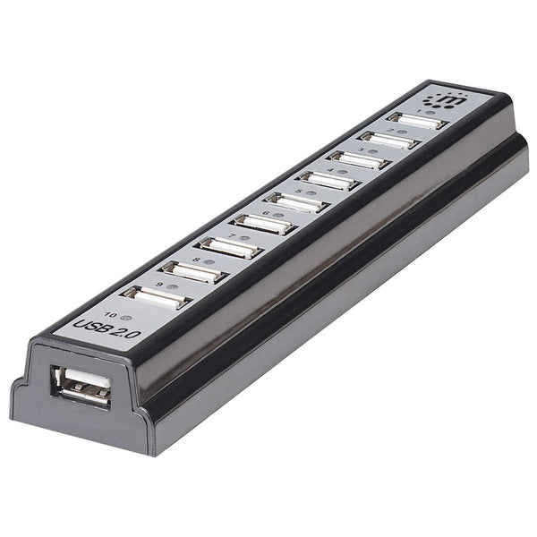 Manhattan 161572 interface hub USB 2.0 480 Mbit/s Sort, Sølv