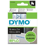 DYMO Ægte D1-etiketter | Blå skrift på hvid tape | 12 mm x 7 m | Selvklæbende etiketter til LabelManager-mærkningsmaskiner | Fremstillet i Europa