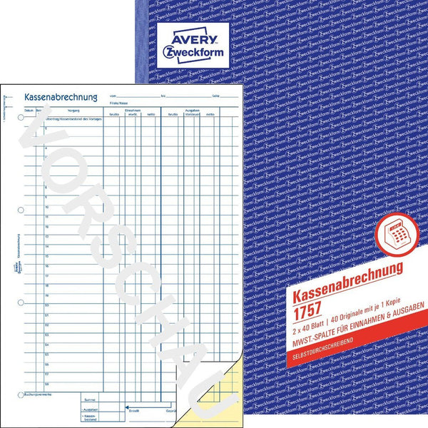 Avery 1757 regnskabsblanket og -bog A4 40 Sider