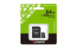 Kingston Technology 64 GB microSDXC Canvas Select Plus Gen3 100 MB/s A1-kort + adapter