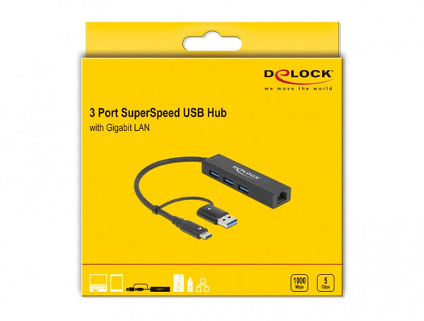 DeLOCK 64149 dockingstation USB 3.2 Gen 1 (3.1 Gen 1) Type-A + Type-C Sort