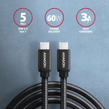 Axagon BUCM3-CM15AB USB-kabel USB 3.2 Gen 1 (3.1 Gen 1) 1,5 m USB C 5 Gbit/sek. 60 W Sort