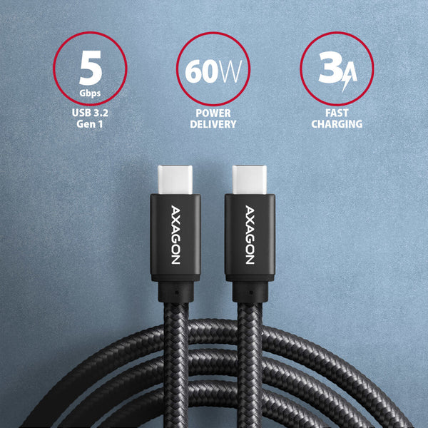 Axagon BUCM3-CM15AB USB-kabel USB 3.2 Gen 1 (3.1 Gen 1) 1,5 m USB C 5 Gbit/sek. 60 W Sort