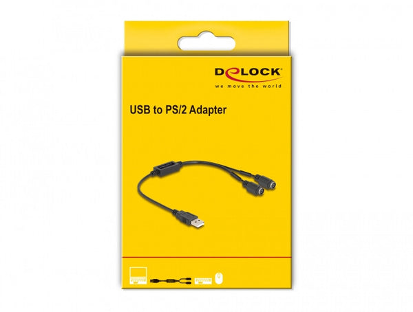 DeLOCK 61061 PS/2-kabel 0,43 m 2x 6-p Mini-DIN USB A Sort