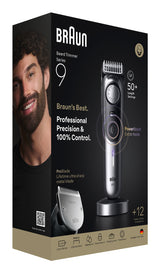 Braun BeardTrimmer 9 BT9560 skæg trimmer Batteri 52 2 cm Våd og tør Sort, Sølv