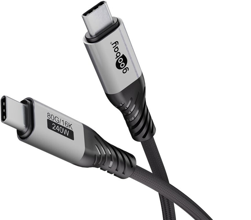 Goobay 74776 USB-kabel USB4 Gen 4x2 1,5 m USB C 80 Gbit/sek. 240 W Sort, Sølv