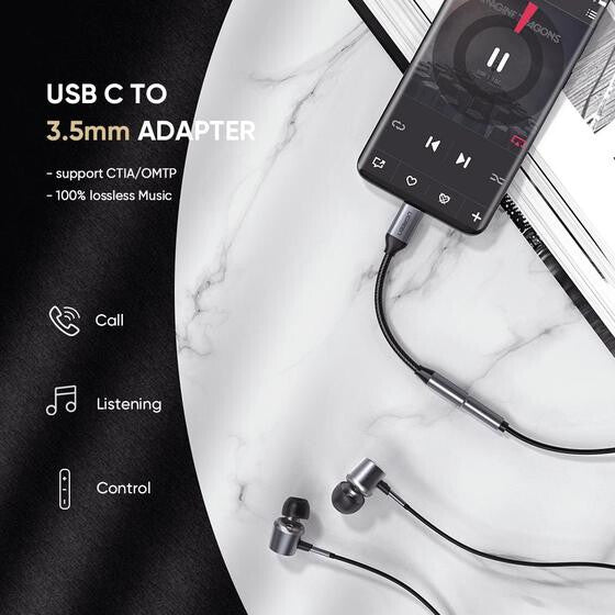 Ugreen 30632 kabel til mobiltelefon Sort USB C 3.5mm
