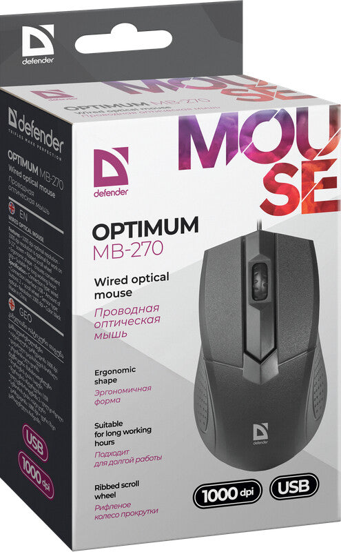 Defender Optimum MB-270 mus Kontor Højre hånd USB Type-A Optisk 1000 dpi