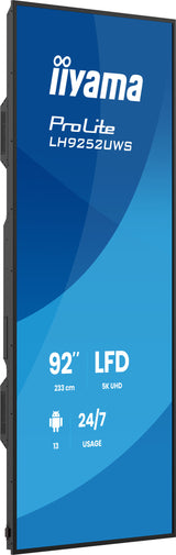 iiyama LH9252UWS-B1AG skilte display Kiosk design 2,34 m (92") LCD Wi-Fi 500 cd/m² UltraWide 5K HD Sort Indbygget processer Android 24/7