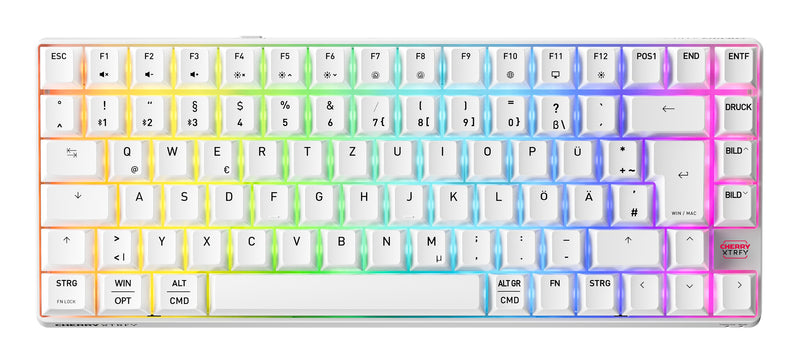 CHERRY XTRFY K33 Compact Wireless tastatur Spil USB + RF Wireless + Bluetooth QWERTZ Tysk Hvid
