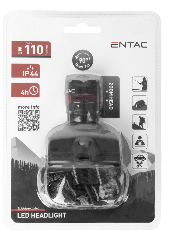 Entac EHL-ZOOM-1W-PL lommelygte Sort Hovedbånd lommelygte LED