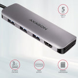Axagon HMC-HCR3A 3x USB-A+ HDMI+ SD/microSD USB-C 3.2 Gen 1 hub 20cm Ledningsført USB 3.2 Gen 1 (3.1 Gen 1) Type-C Grå