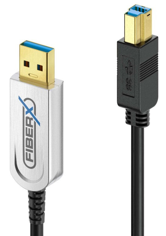 FiberX FX-I645-003 USB-kabel USB 3.2 Gen 1 (3.1 Gen 1) 3 m USB B USB A 10 Gbit/sek. 4,5 W Sort, Sølv
