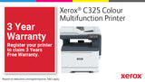 Xerox C325, A4, 33 ppm trådløs dupleks kopi/print/scan/fax PS3 PCL5e/6, 2 magasiner, i alt 251 ark