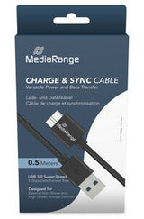 MediaRange MRCS239 USB-kabel USB 3.2 Gen 1 (3.1 Gen 1) 0,5 m USB A Micro-USB B 5 Gbit/sek. Sort