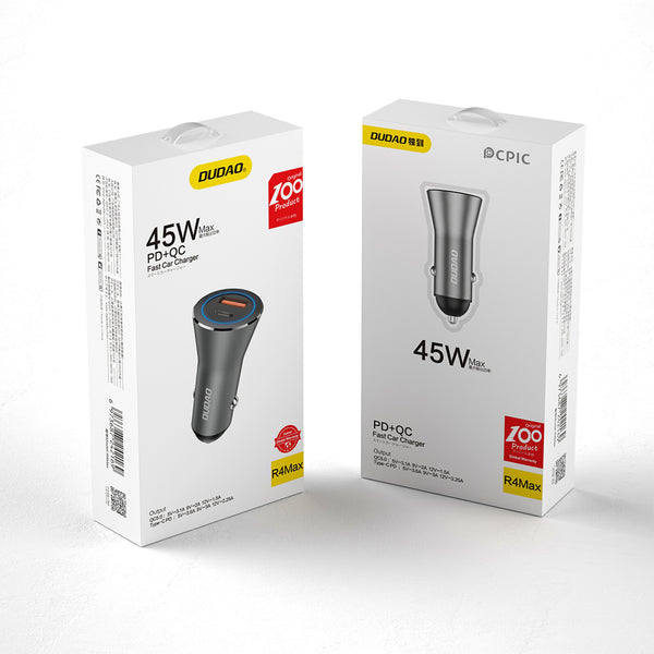 DUDAO Car Charger 45W PD+ QC5.0 1xUSB+1XType C Universel Sølv Cigartænder Hurtig opladning Automatisk