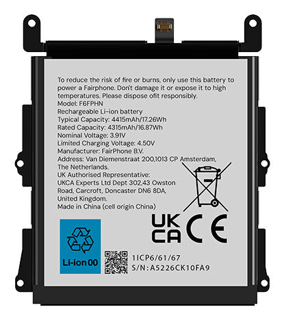 Fairphone F6BATT-1ZW-WW1 reservedel til mobiltelefon Batteri Sort