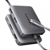 Axagon N HMC-5HL USB 5Gbps hub 2x USB-A HDMI 4k/60Hz RJ-45 GLAN PD 100W kabel USB-C Ledningsført USB 3.2 Gen 1 (3.1 Gen 1) Type-C Sølv