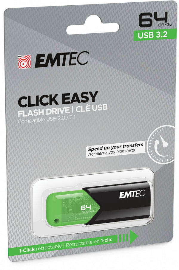 Emtec Click Easy USB-nøgle 64 GB USB Type-A 3.2 Gen 1 (3.1 Gen 1) Sort, Grøn