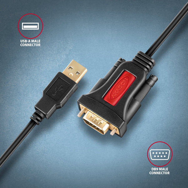Axagon ADS-1PSN USB-A 2.0 - serial RS-232 DB9-M Prolific adapter cable 1.5m - Adapter - Digital/Daten serielkabel Sort 1,5 m USB Type-A