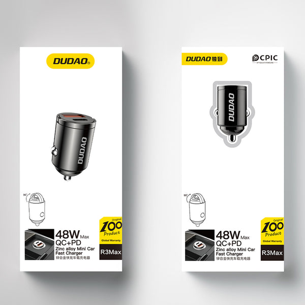DUDAO R3MAX USB+ USB-C 48W Car Charger Universel Grå Cigartænder Hurtig opladning Automatisk