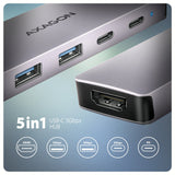 Axagon HMC-5H60 dockingstation Ledningsført USB 3.2 Gen 1 (3.1 Gen 1) Type-C Grå