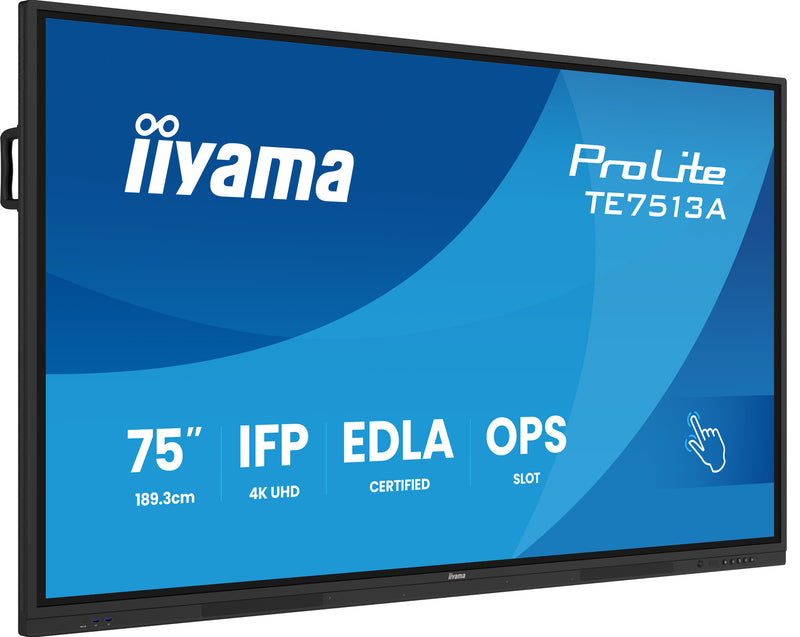 iiyama TE7513A-B2AG skilte display Interaktivt fladpanel 190,5 cm (75") Wi-Fi 500 cd/m² 4K Ultra HD Sort Berøringsskærm Indbygget processer Android 24/7