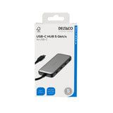 Deltaco USB-C hub, 5 Gbps, 4x USB-C, PD input 100 W