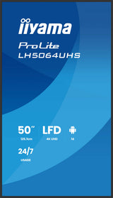 iiyama LH5064UHS-B1AG skilte display Digital fladpaneldisplay 127 cm (50") Wi-Fi 500 cd/m² 4K Ultra HD Sort Indbygget processer Android 24/7