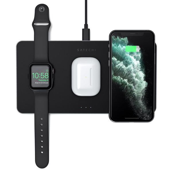 Satechi ST-X3TWCPM oplader til mobil enhed Hovedtelefoner, Smartphone, SmartWatch Sort Vekselstrøm Trådløs opladning Indendørs