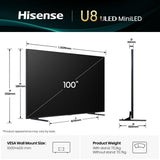 Hisense 100U8Q 2,54 m (100") 4K Ultra HD Smart TV Wi-Fi Sort, Grå