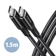 Axagon Data and charging USB 2.0 cable 1.5 m long. PD 60W, 3A. Black braided. USB-kabel 1,5 m USB C 0,48 Gbit/sek. Sort