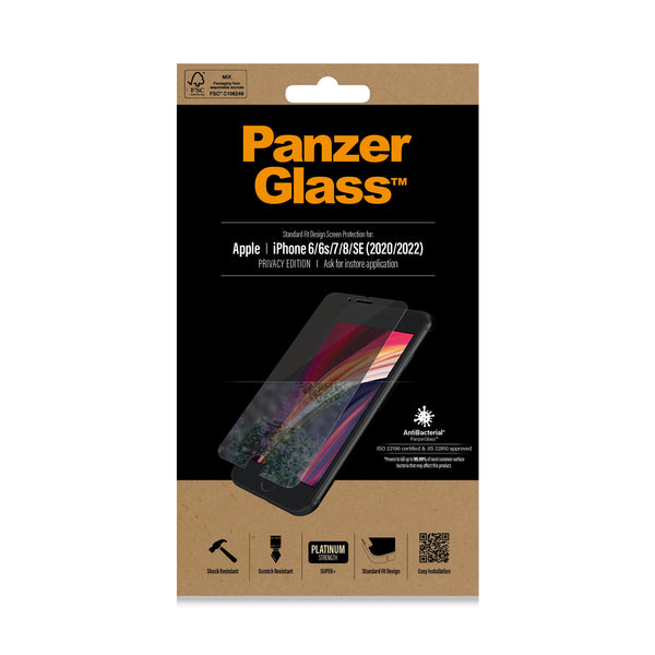 PanzerGlass ® Privacy Skærmbeskyttelse iPhone SE (2020/2022) | 8 | 7 | 6 | 6s | Standard Fit