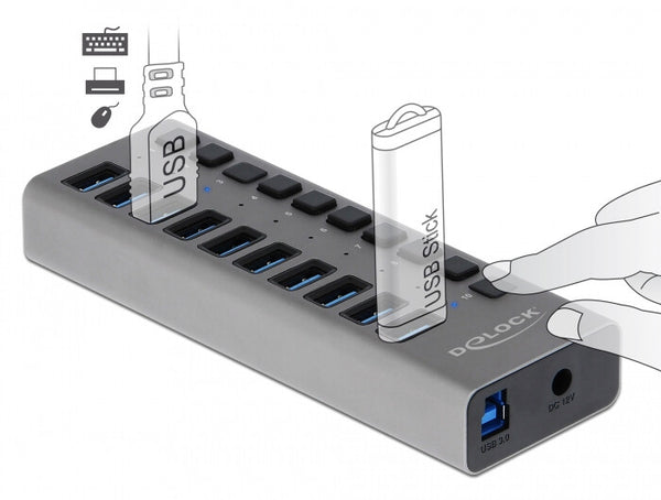 DeLOCK 63670 interface hub USB 3.2 Gen 1 (3.1 Gen 1) Type-B 5000 Mbit/s Grå