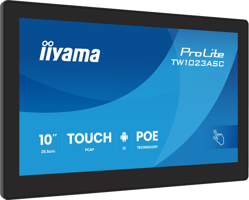 iiyama TW1023ASC-B3P skilte display Kiosk design 25,6 cm (10.1") Wi-Fi 385 cd/m² WXGA Sort Berøringsskærm Indbygget processer Android 24/7