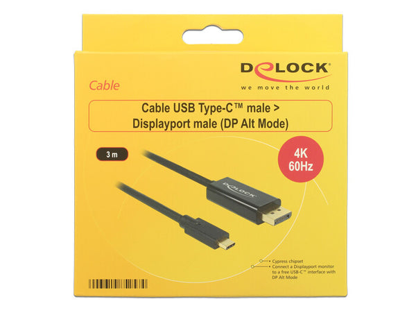 DeLOCK 85257 videokabel adapter 3 m USB Type-C DisplayPort Sort