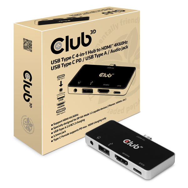 CLUB3D CSV-1591 dockingstation Docking USB 3.2 Gen 1 (3.1 Gen 1) Type-C Sort, Krom
