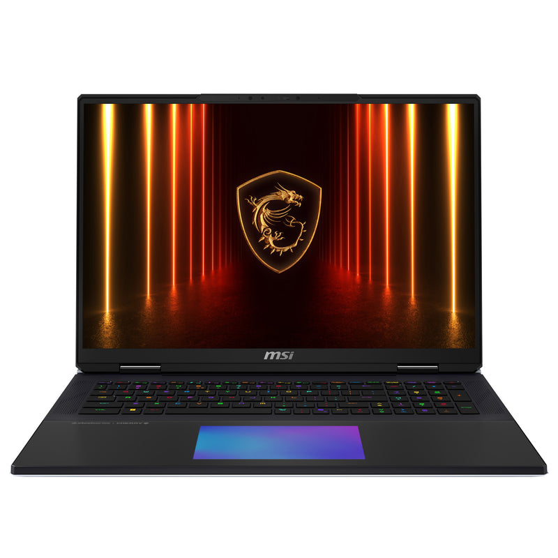 MSI Titan 18 HX AI A2XWIG-605FR Intel Core Ultra 9 285HX Laptop 45,7 cm (18") UHD+ 64 GB DDR5-SDRAM 6 TB SSD NVIDIA GeForce RTX 5080 Wi-Fi 7 (802.11be) Windows 11 Pro Sort AZERTY Fransk
