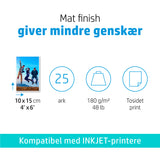 HP HP-fotopapir, mat, 180 g/m2, 10 x 15 cm (101 x 152 mm), 25 ark